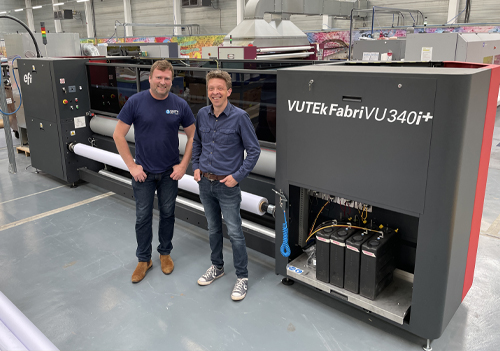Ben Newton and Richard Inkin from 3 Sixty with an EFI VUTEk FabriVU 340i + from CMYUK