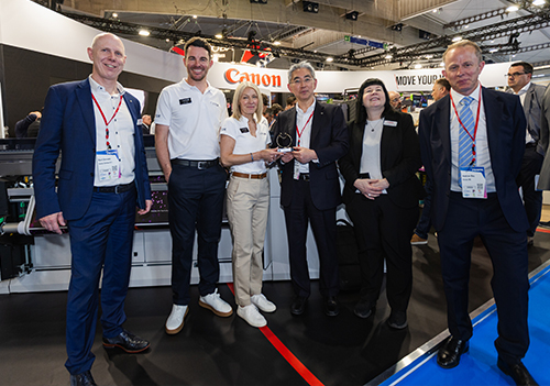 L to R: Chris Martin, Sales Director (Equipment) CMYUK ;  Andrew Day, Channel Manager for Large Format Graphics, Canon;  and Sue Hayward, Commercial Director, (Equipment), CMYUK 