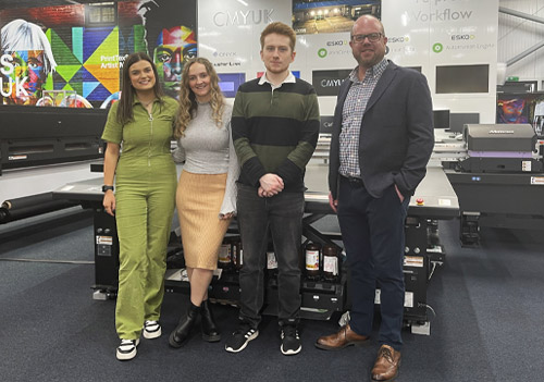 L To R: Evie Venables, Keely Russell, Taylor Doggett and Duncan Jefferies, Head of Marketing & Business Development at Mimaki&rsquo;s exclusive distributor, Hybrid Services Ltd.
