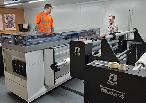 (R) Andrew Sinclair (Print Supervisor) and Michael Ellis-Padrini (Print Operator) at Newmor.