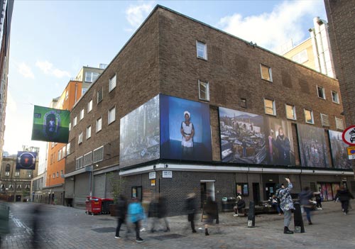 PVC-free Kavalan Sunlight Weldable banner used for a permanent outdoor gallery space around The Photographers’ Gallery in Soho, London.  