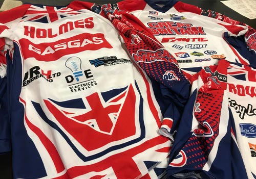 Motocross jerseys printed using an Epson SureColor SC-F6300 (hdK) dye-sublimation printer from CMYUK.