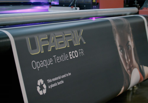 UFabrik Opaque Textile ECO FR being printed on an EFI printer