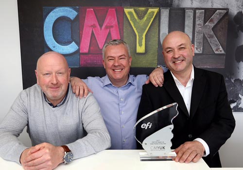 Martin Mayo ( EFI UK Inkjet Sales Manager ), Robin East ( CMYUK Group Managing Director ), Steve Stokes ( EFI UK Sales Development Manager ).
